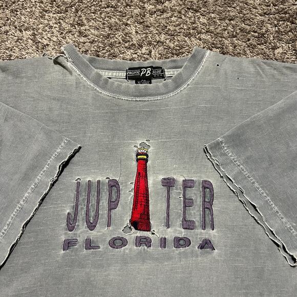 Vintage Thrashed Shirt Jupiter Florida Garment Dyed Distressed Tee 90s Cotton XL - Picture 2 of 10